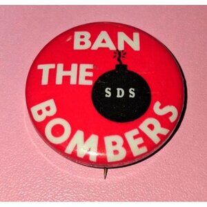 1960s Ban The Bombers SDS Protest Button 1 1/4" Pinback Anti-Vietnam War Student